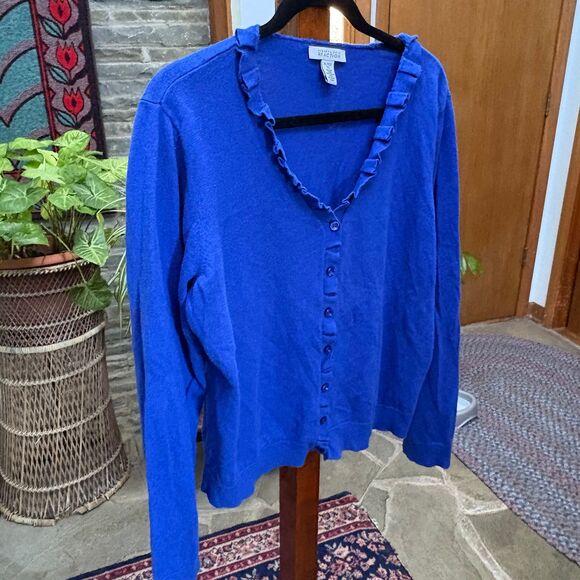 Women's Kenneth Cole Reaction Cobalt Blue Ruffled Cardigan size XL - Picture 3 of 6